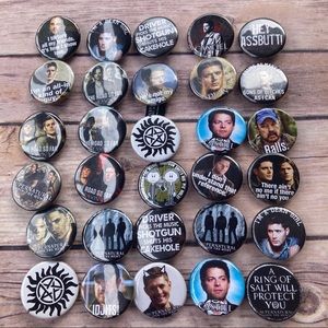 30 Supernatural Hot Topic Pins. Dean, Sam, Castiel